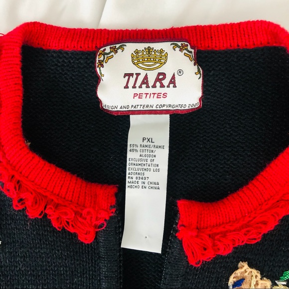 Tiara Christmas Holiday Cardigan Sweater Zips Up 2003 Reindeer Size XL Petite - Picture 3 of 12